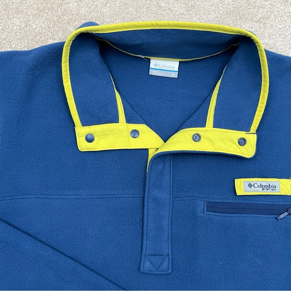 Columbia PFG Shirt Medium Blue Half Snap Fleece Pullover Fishing Outdoor Men - Picture 3 of 15